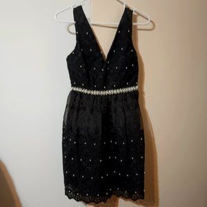 NWT ~ Minuet Black Tank Dress with Pretty Pearls and Black Lace (Size: Small)